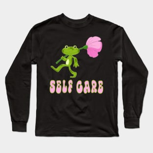 Funny Frog Self Care Retro Long Sleeve T-Shirt